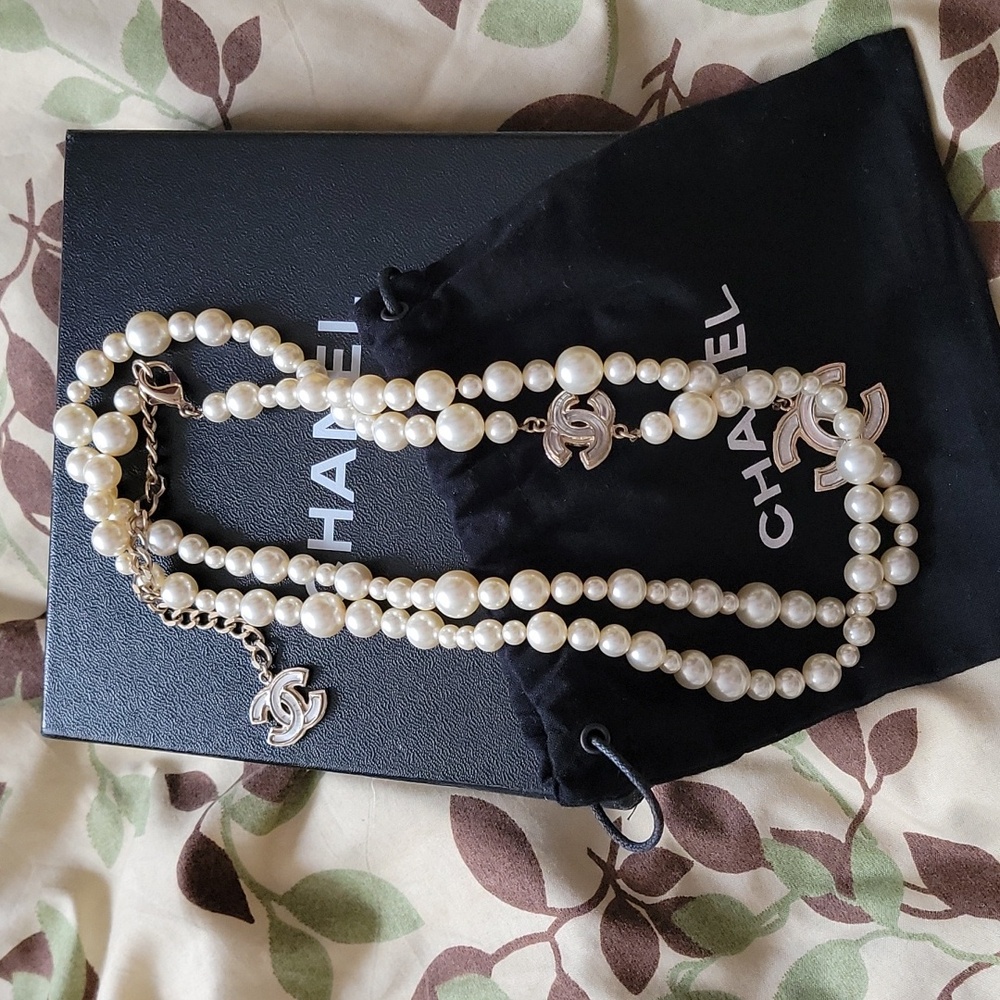 Chanel Multisized Faux Pearl Long Strand Classic Necklace